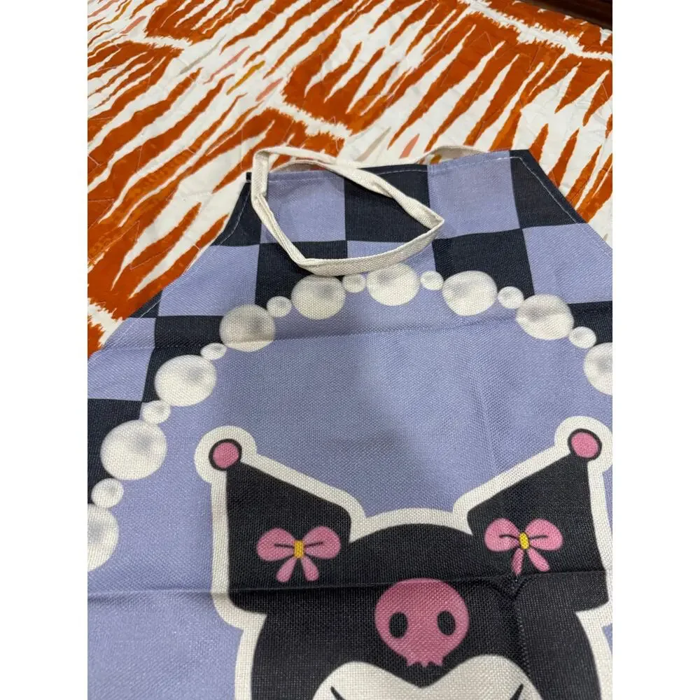 Sanrio Kuromi black and purple checkered apron with pearl necklace graphic